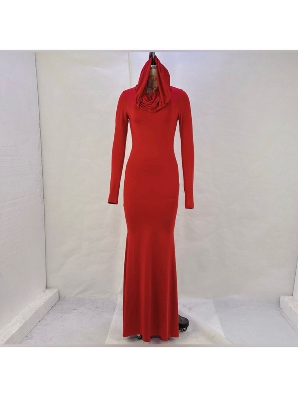 Long Red Hooded Dress - Picture 2 of 5